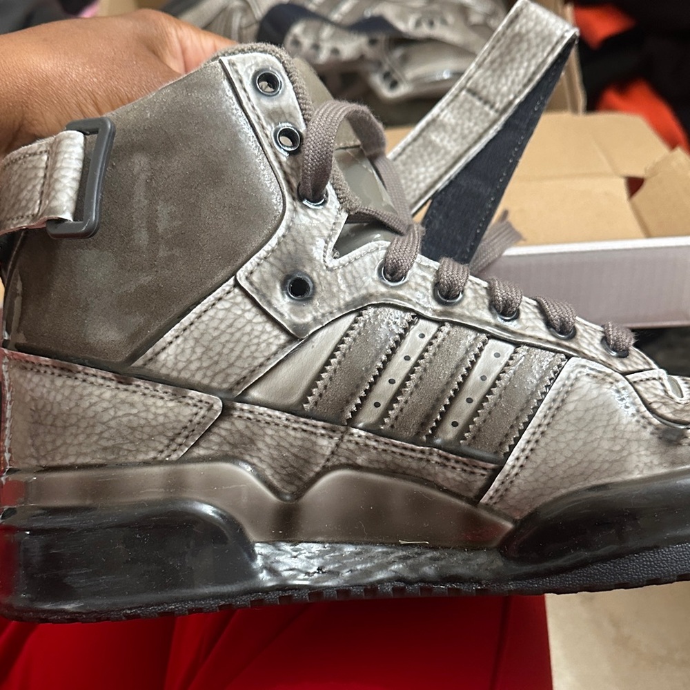 Jeremy Scott x Adidas Men's High-Top Sneakers in Metallic Silver/Grey